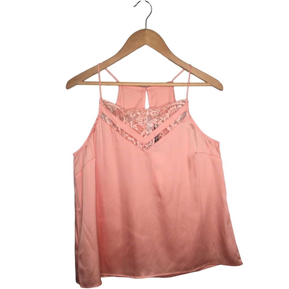 New Sugar Lips Aurora Lace Inset Racerback Cami Spaghetti Straps Blush Medium - Picture 2 of 12